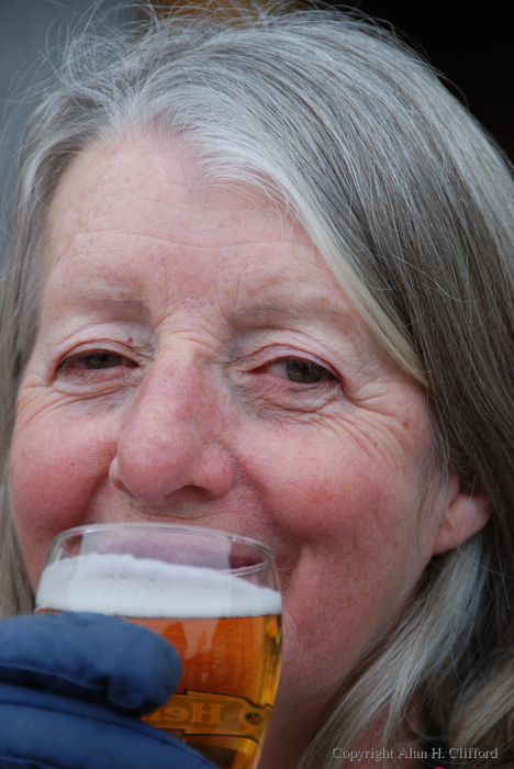 Margaret with beer