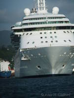 A cruise ship leaving Port Castries