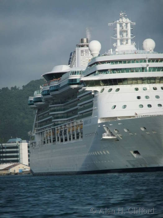 A cruise ship leaving Port Castries