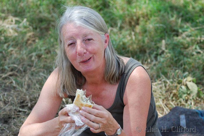 Margaret having lunch in the Mara