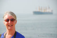 Margaret at the entrance to the Suez Canal