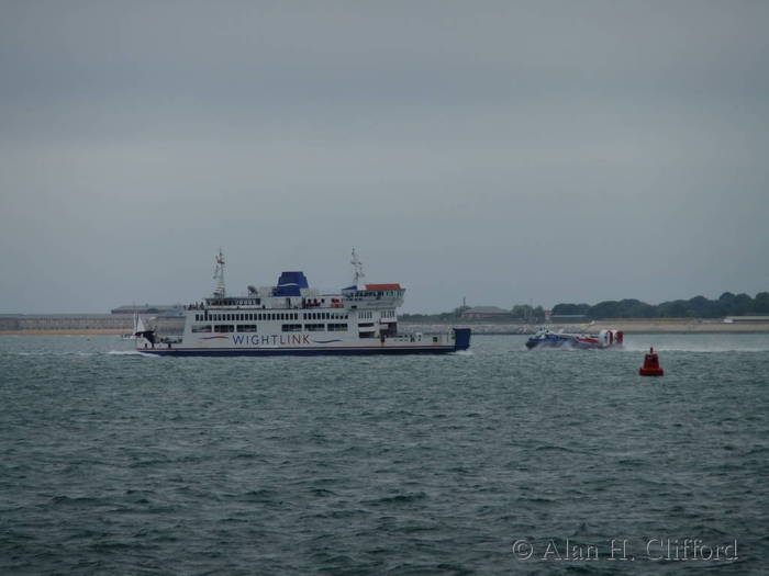 Ferry and hovercraft near Portsmouth