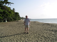 Dreadfully posed photo of Alan on Turtle Beach, Tobago